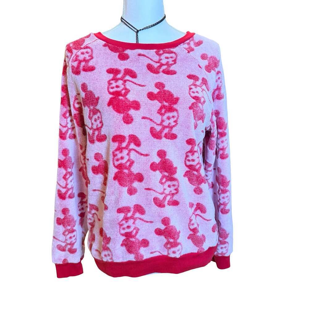 Disney Pink Red Plush Pajamas Top Mickey Mouse Sweater Size M